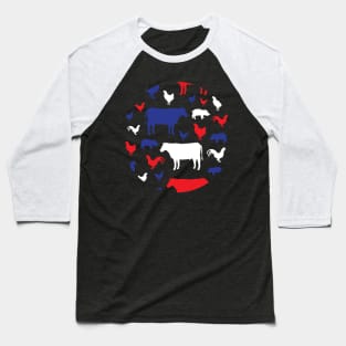 Country farm animal silhouette circle design in red, white and blue colors Baseball T-Shirt